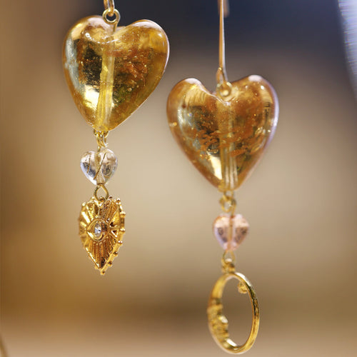 Amber Glow Heart Drop Earrings