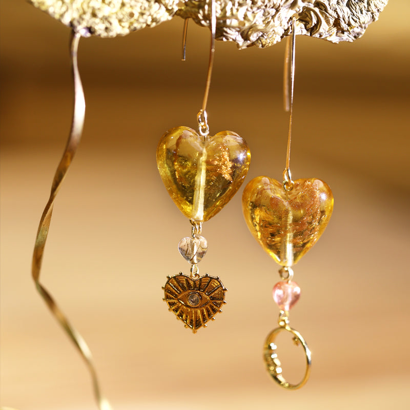 Amber Glow Heart Drop Earrings
