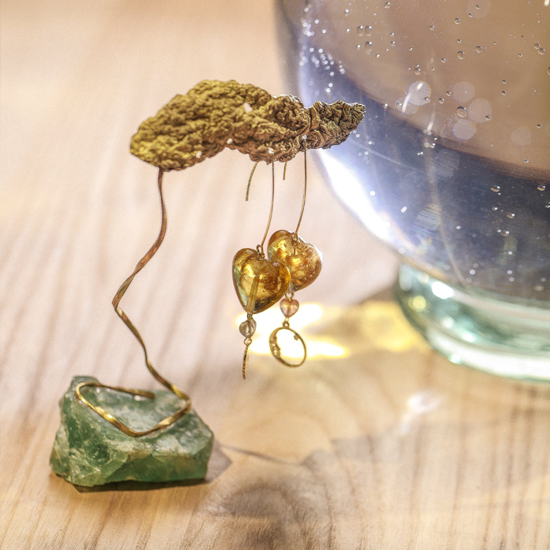 Amber Glow Heart Drop Earrings