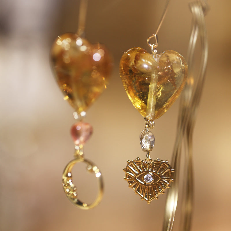 Amber Glow Heart Drop Earrings